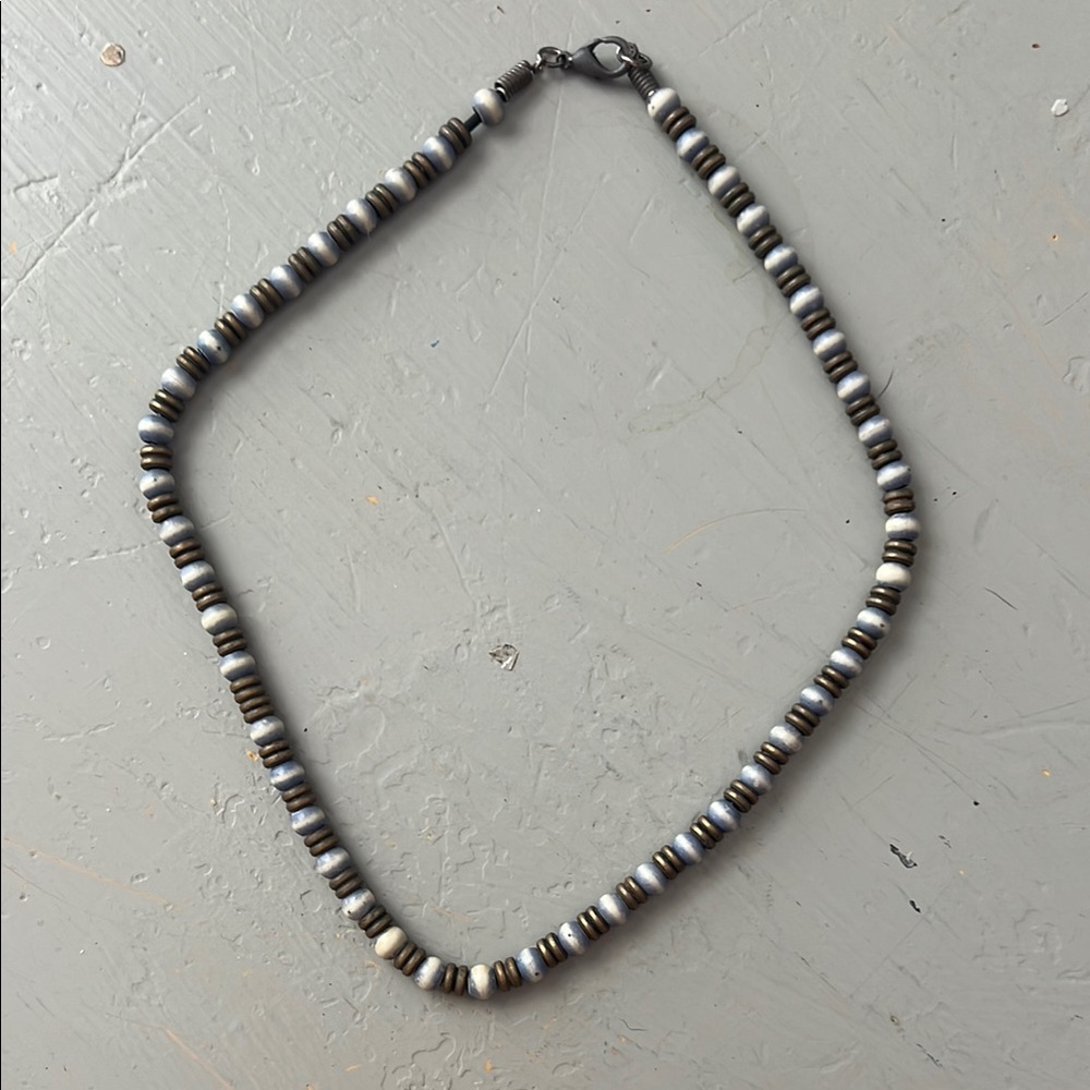 Blue white & brass Beaded vintage 90s Men’s Necklace